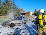Pożar samochodu w Zgniłce w gminie Więcbork. „Komora silnika spłonęła doszczętnie” [zdjęcia]