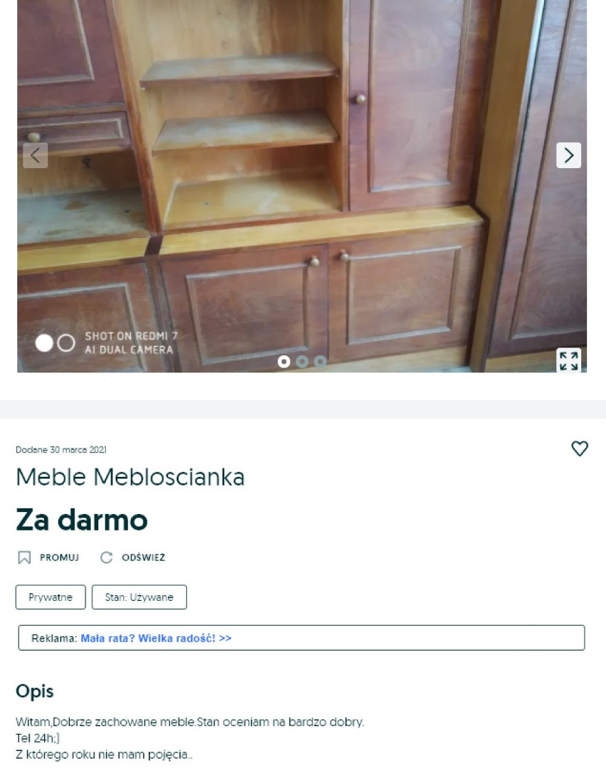 Wadowice. Meblościanki, fotele, opony i ubrania dla dzieci - to mieszkańcy oddają za darmo na OLX. Aktualne oferty 