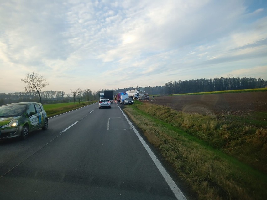 Wypadek na DK 11. TIR przewożący drób wręcz "zmiótł"...