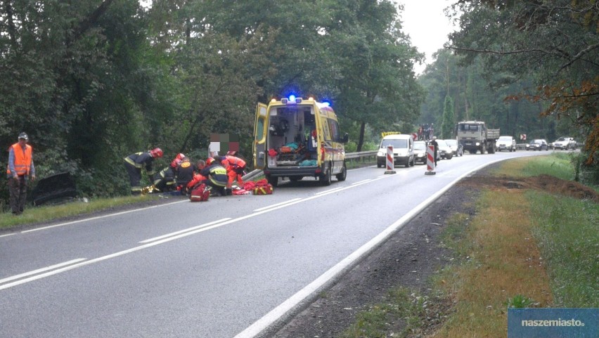 Wypadek na drodze Włocławek - Brześć Kujawski. Potrącenie pracownika służb drogowych [zdjęcia, wideo]