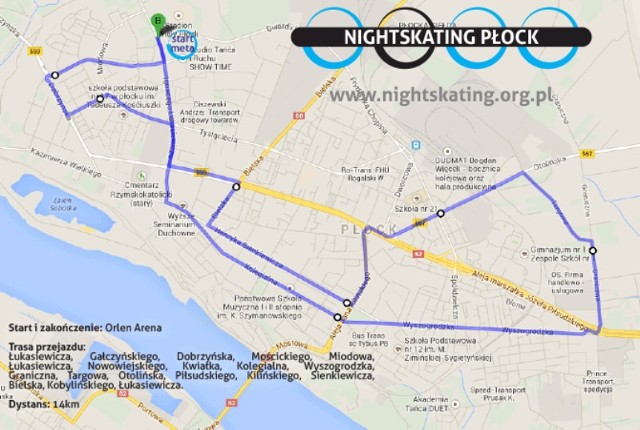 Nightskating w Płocku - trasa przejazdu zaplanowanego na 6 października