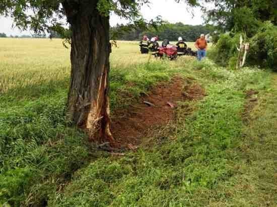 Wypadek w miejscowości Biskupie. Pijani nastolatkowie uderzyli w drzewo