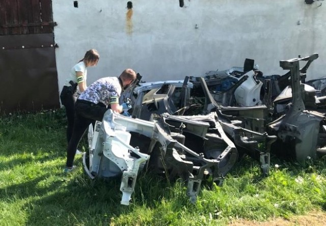 Na wytypowanej posesji znajdowało się wiele części i podzespołów pochodzących z  pojazdów marek takich jak: Citroen, BMW czy Nissan.