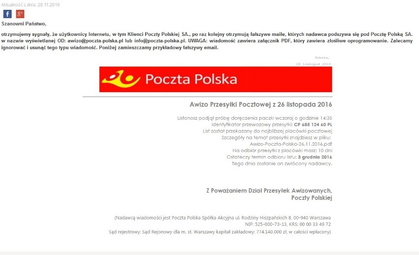 Dostałeś maila od Poczty Polskiej? Uważaj, może być fałszywy