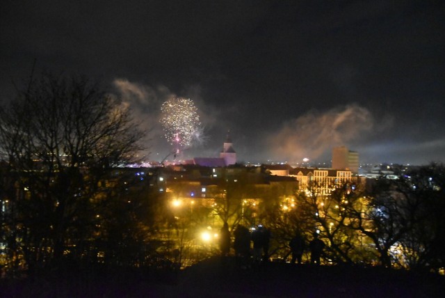 Część mieszkańców witała Nowy Rok z punktu widokowego w parku Siemiradzkiego ponad Schodami Donikąd.