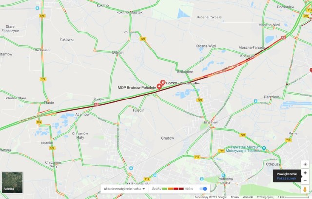 Autostrada A2 - protest. Taksówkarze blokowali autostradę na wysokości Brwinowa [MAPA]