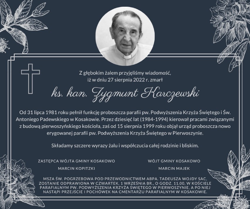 Zmarł ks. kan. Zygmunt Karczewski z parafii pw. Podwyższenia Krzyża Świętego w Pierwoszynie