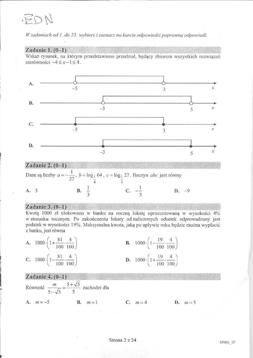 Matura matematyka arkusz poziom podstawowy - liceum