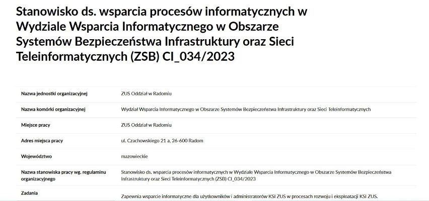 ZUS poszukuje czterech pracowników Dokumenty należy przesłać...