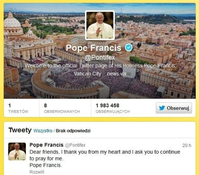 Profil @Pontifex na Twitterze