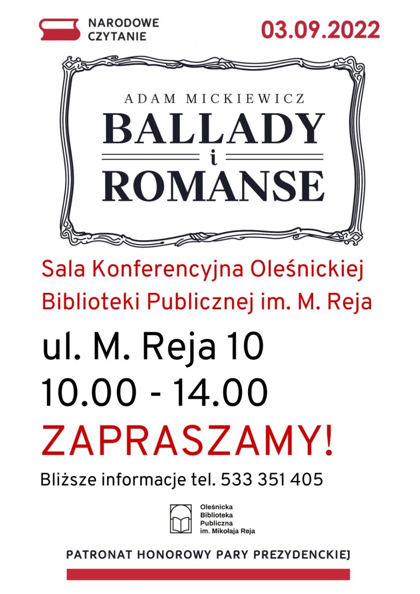 Narodowe czytanie z Oleśnicką Biblioteką Publiczną już we wrześniu 