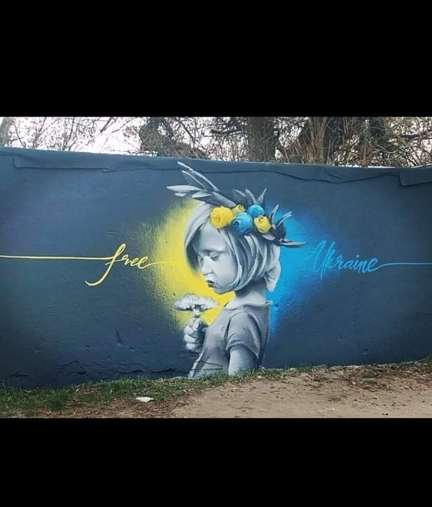 Przepiękny mural w Gubinie z napisem "Free Ukraine".