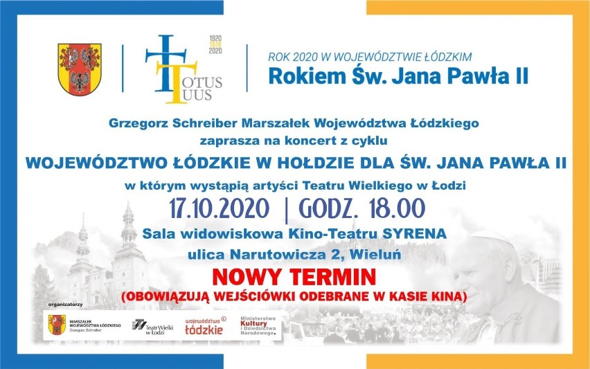 W żółtej strefie koncerty dla nielicznych. 10 października w Wieluniu premiera utworu Krzesimira Dębskiego. Koncert papieski znów przełożony