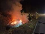 Gąbin. Pożar samochodu przy Rogatkach Gostynińskich