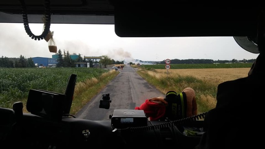 Płonęło ściernisko i maszyna rolnicza w Rąbczynie