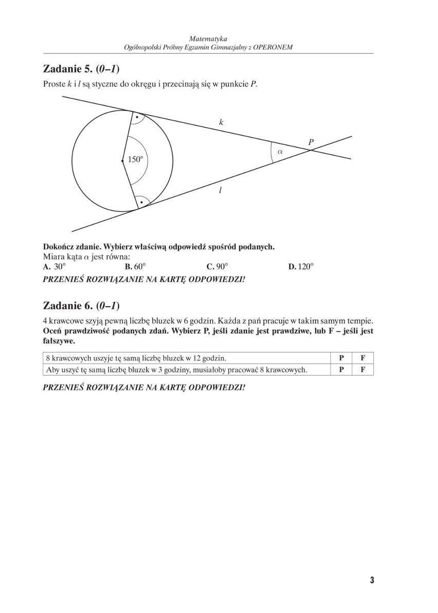 Próbny egzamin gimnazjalny 2018 OPERON: matematyka