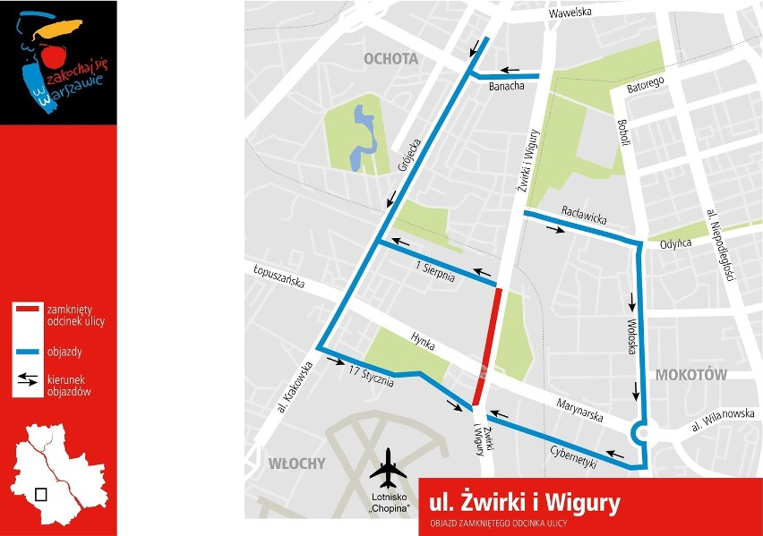 Proponowane objazdy ulicy Żwirki i Wigury