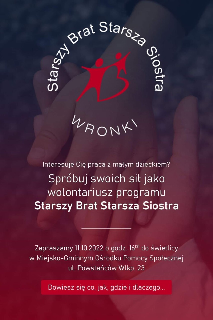 Gmina Wronki. Zostań wolontariuszem programu "Starszy Brat Starsza Siostra"!