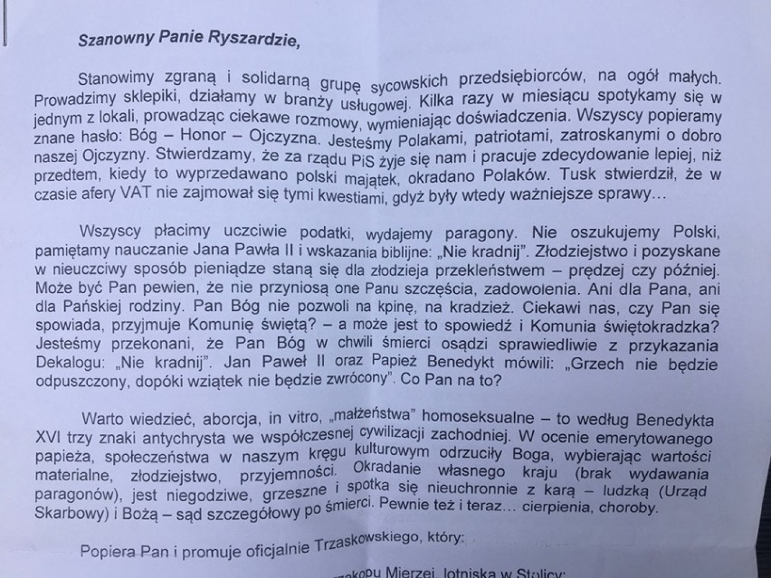 Syców: Ryszard Kacyna i Krzysztof Dukiewicz otrzymali pogróżki od zwolenników Andrzeja Dudy