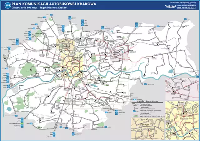 Mapa komunikacji dziennej autobusowej Krakowa