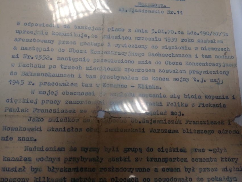 Zeznania dla Głównej Komisji Badań Zbrodni Hitlerowskich z 15 stycznia 1970 roku