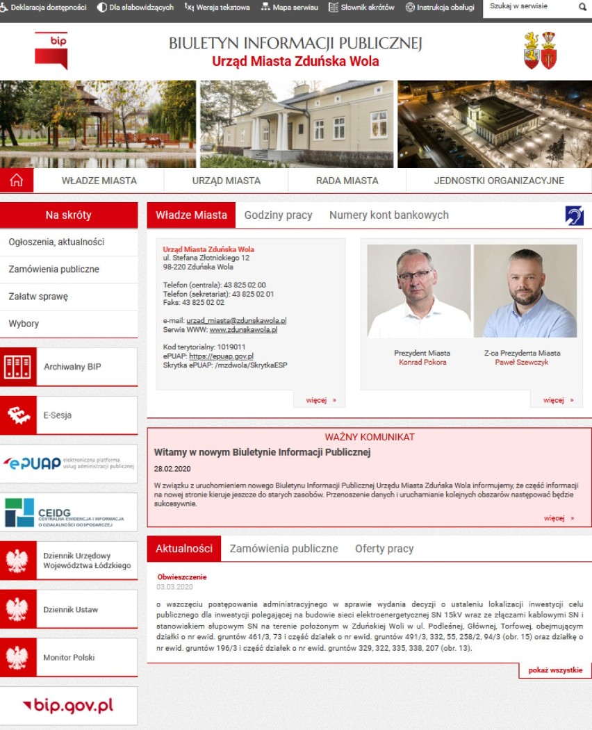 Nowa strona BIP Urzędu Miasta Zduńska Wola     