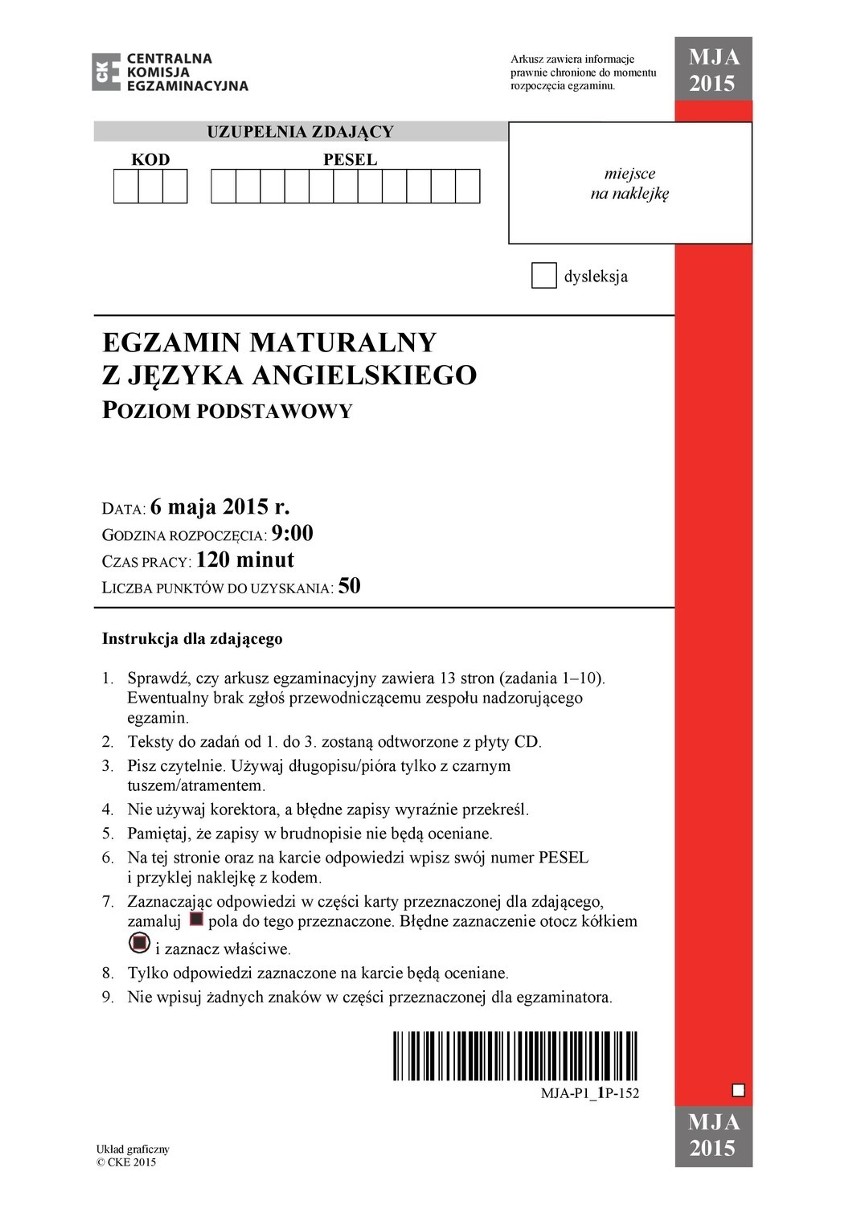 Matura 2015. Język ANGIELSKI poziom podstawowy [ODPOWIEDZI,...