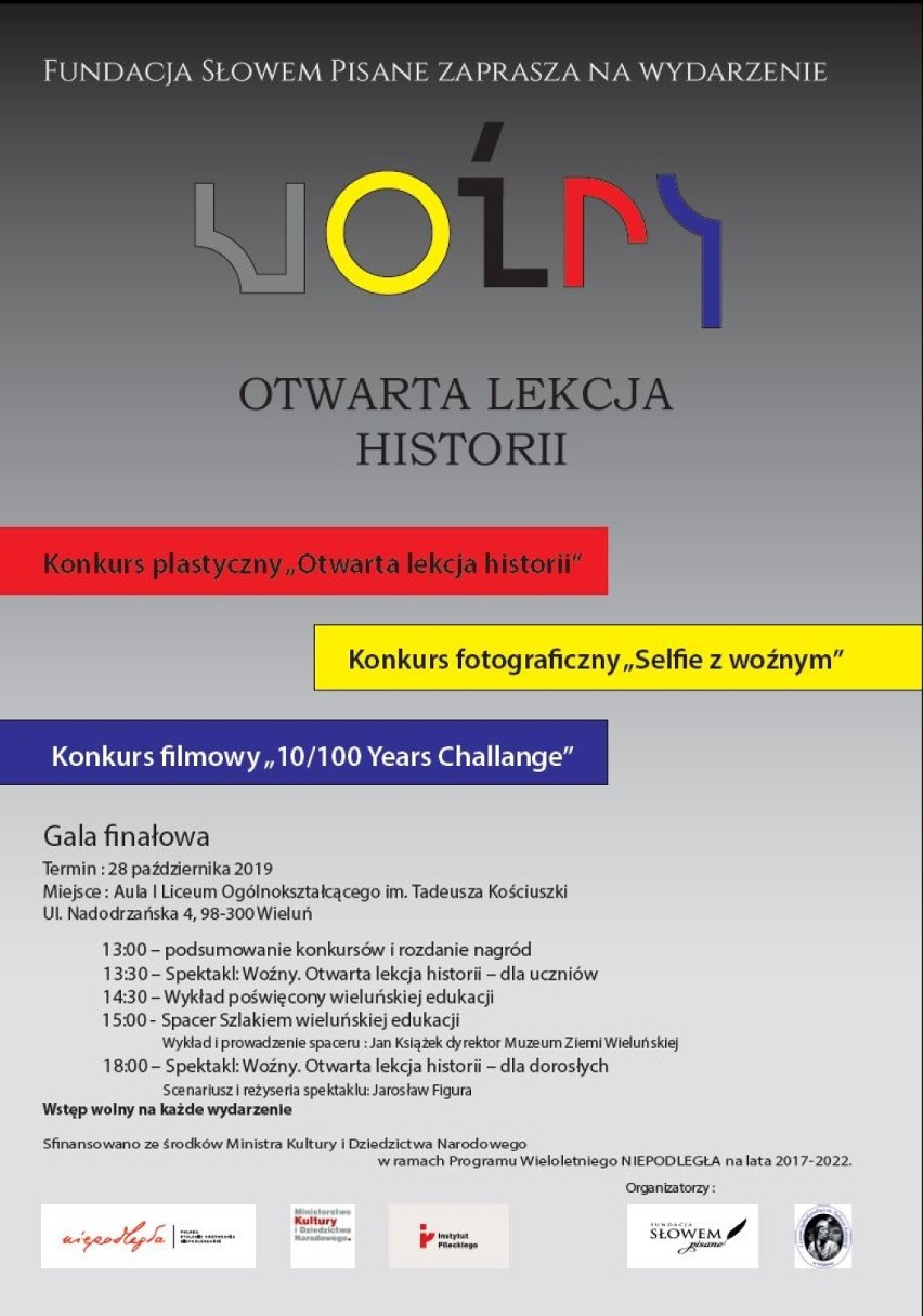 Dziś finał projektu „Woźny. Otwarta lekcja historii”. Spektakl w wieluńskim I LO 