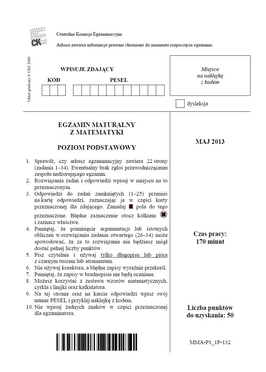 Arkusz CKE - matura z matematyki 2013