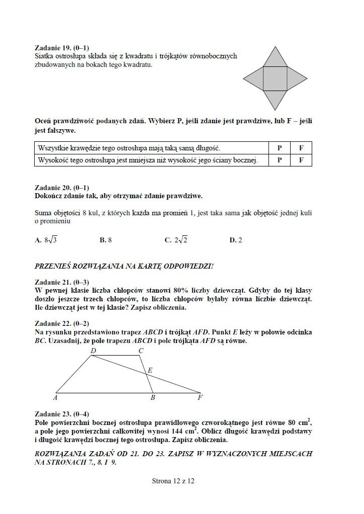 Egzamin gimnazjalny 2013. Test z matematyki i przyrody [ARKUSZE, PYTANIA, ODPOWIEDZI]