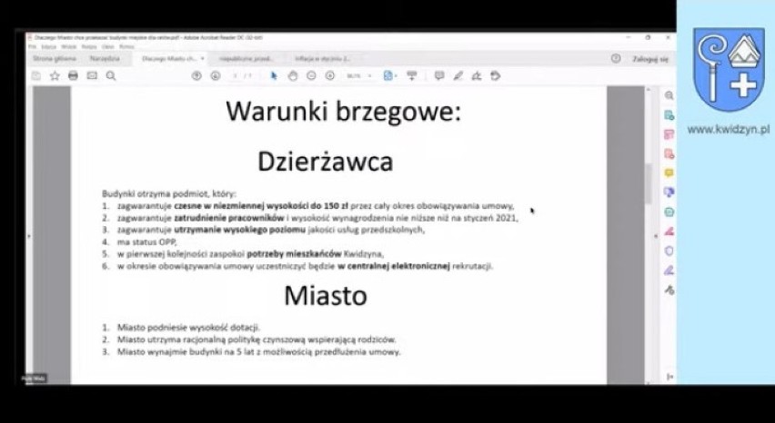 Prezentacja wiceburmistrza Piotra Widza, przedstawiona na...