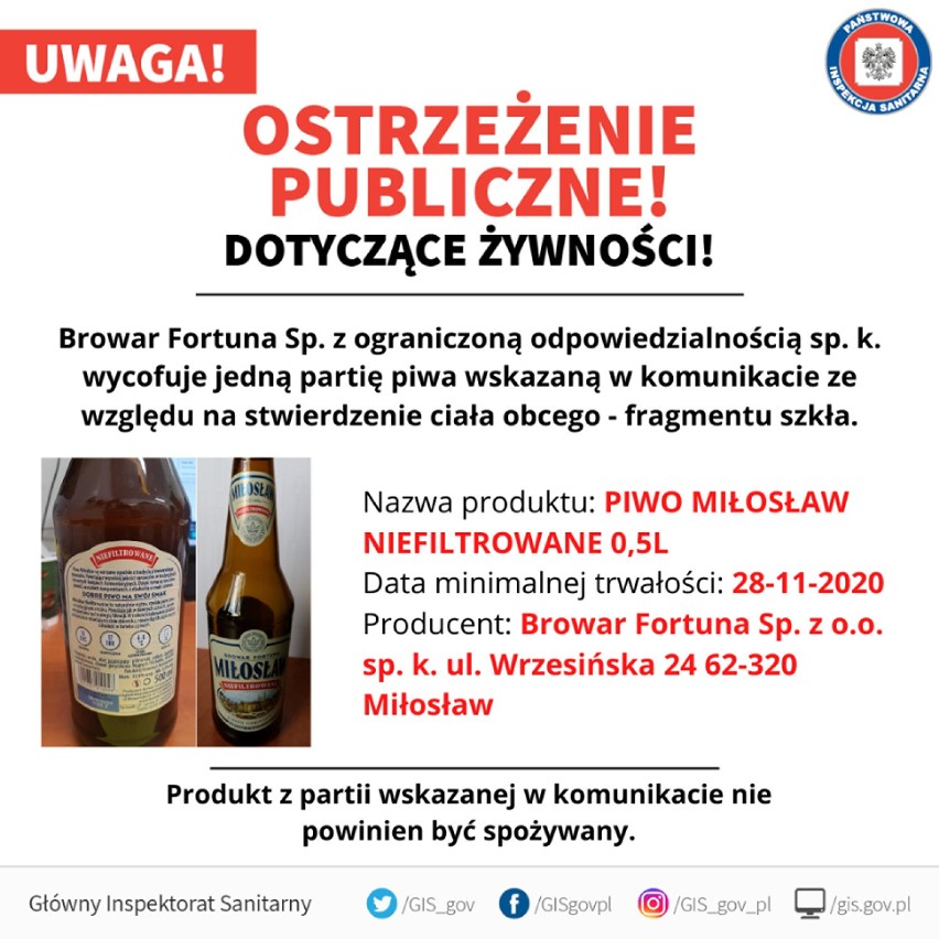 Lepiej nie pij tego piwa! W nim może być szkło! Browar wycofuje tę partię ze sprzedaży