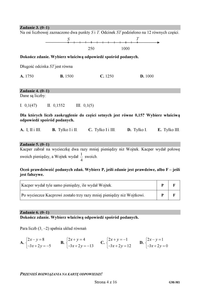 Egzamin gimnazjalny 2019 matematyka ODPOWIEDZI