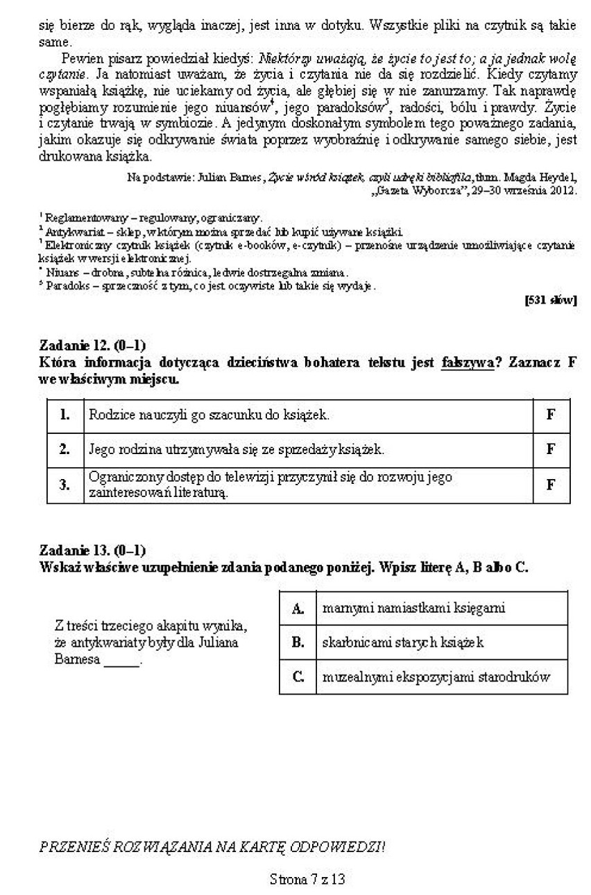 Egzamin gimnazjalny 2014. Język polski
