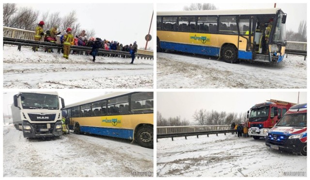 Wypadek na obwodnicy Opola. Autobus zderzył się z ciężarówką.