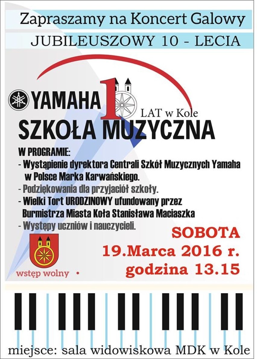 Koncert jubileuszowy Szkoły Muzycznej Yamaha
19 marca...