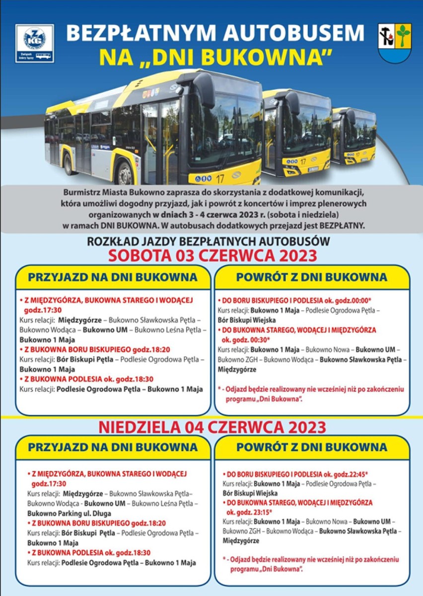 Bezpłatnym autobusem na Dni Bukowna 2023
