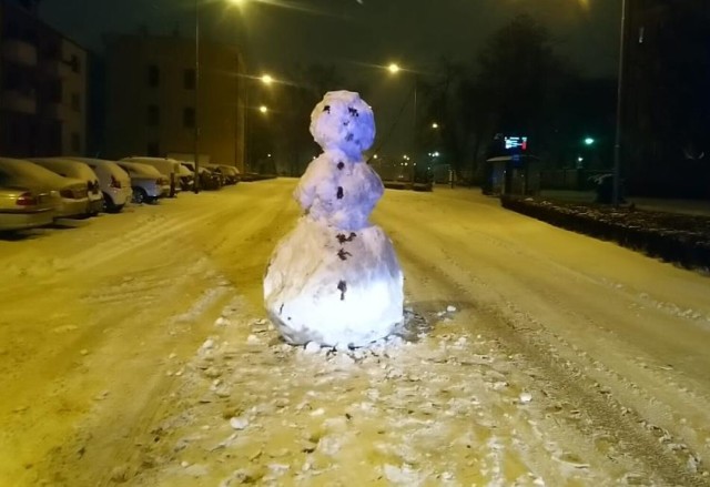 Pod koniec 2021 roku na środku ul. Dąbrowskiego w Lesznie pojawił się... dwumetrowy bałwan. Policjanci musieli wezwać ekipę z pługiem, żeby intruza usunąć z jezdni.