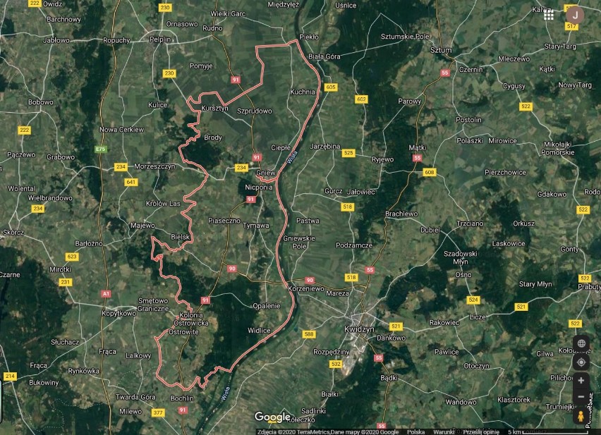 Powierzchnia gminy Gniew: 194 km2 (miasto - 7 km2, obszar...
