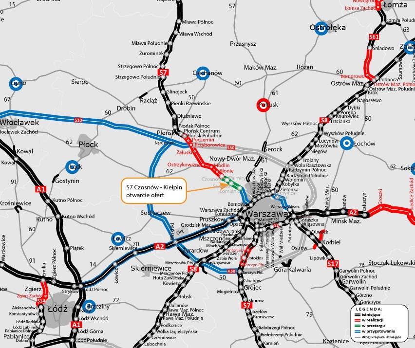 S7 Czosnów-Kiełpin. Dziewięć firm chętnych na przebudowę tego odcinka trasy. Wszystkie oferty zmieściły się w budżecie