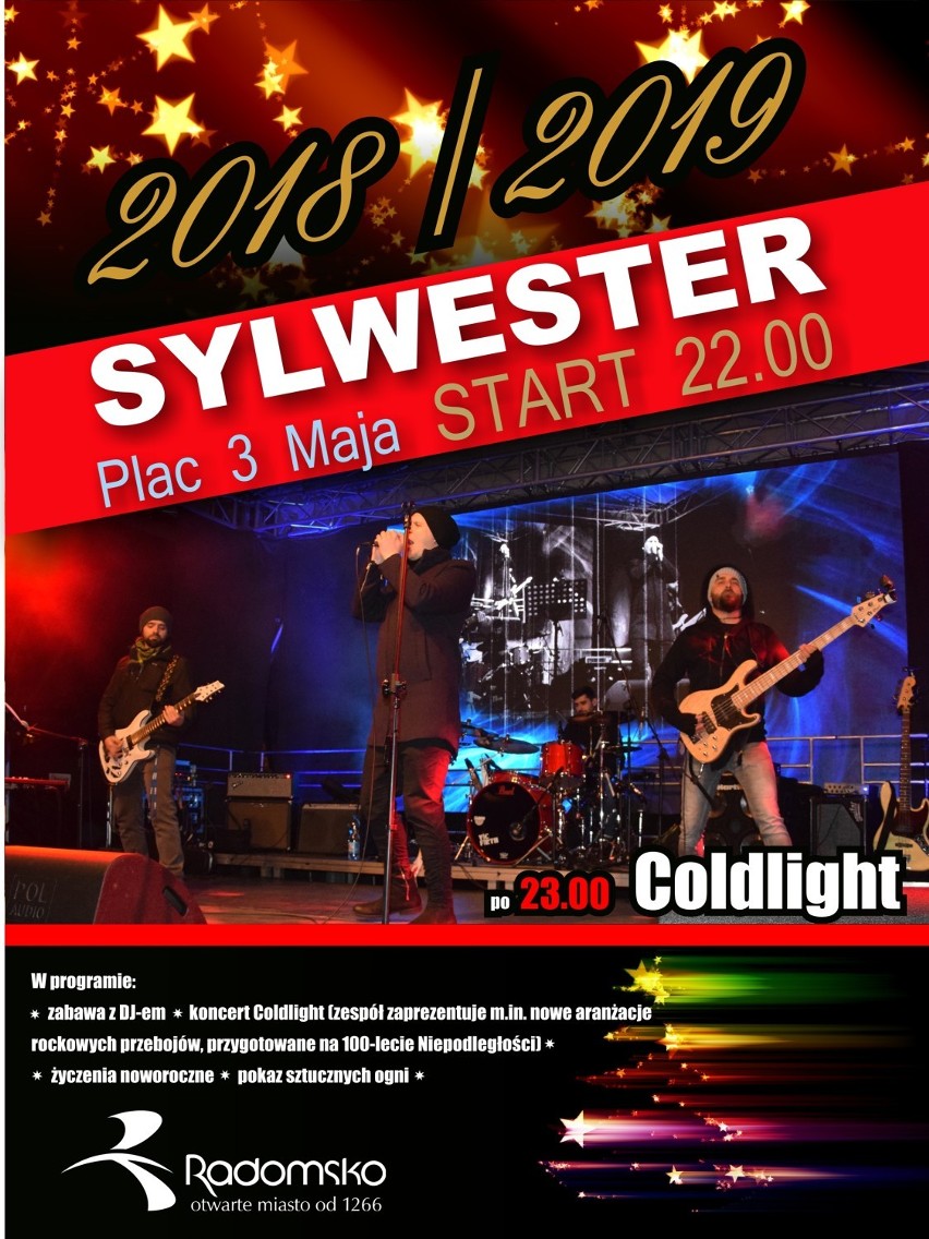 Sylwester 2018 na placu 3 Maja w Radomsku. Będzie DJ, zespół Coldlight i fajerwerki