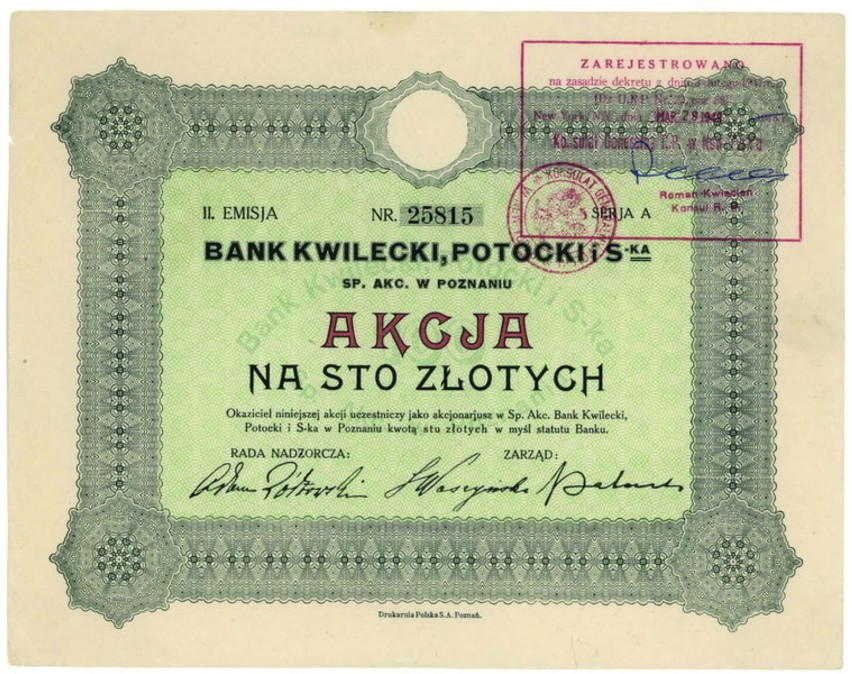 Akcje Banku Kwilecki Potocki wyemitowane po reformie...