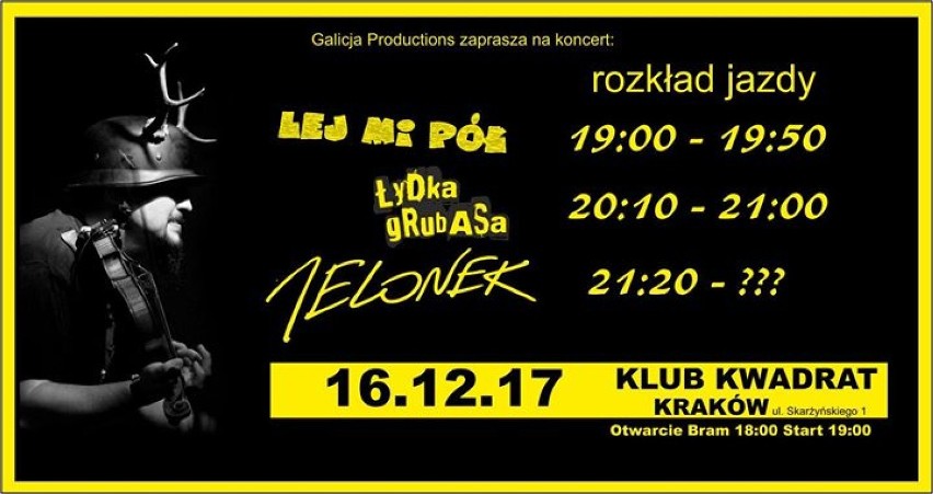 W klubie Kwadrat 16.12.2017 (sobota) o godzinie 19:00...