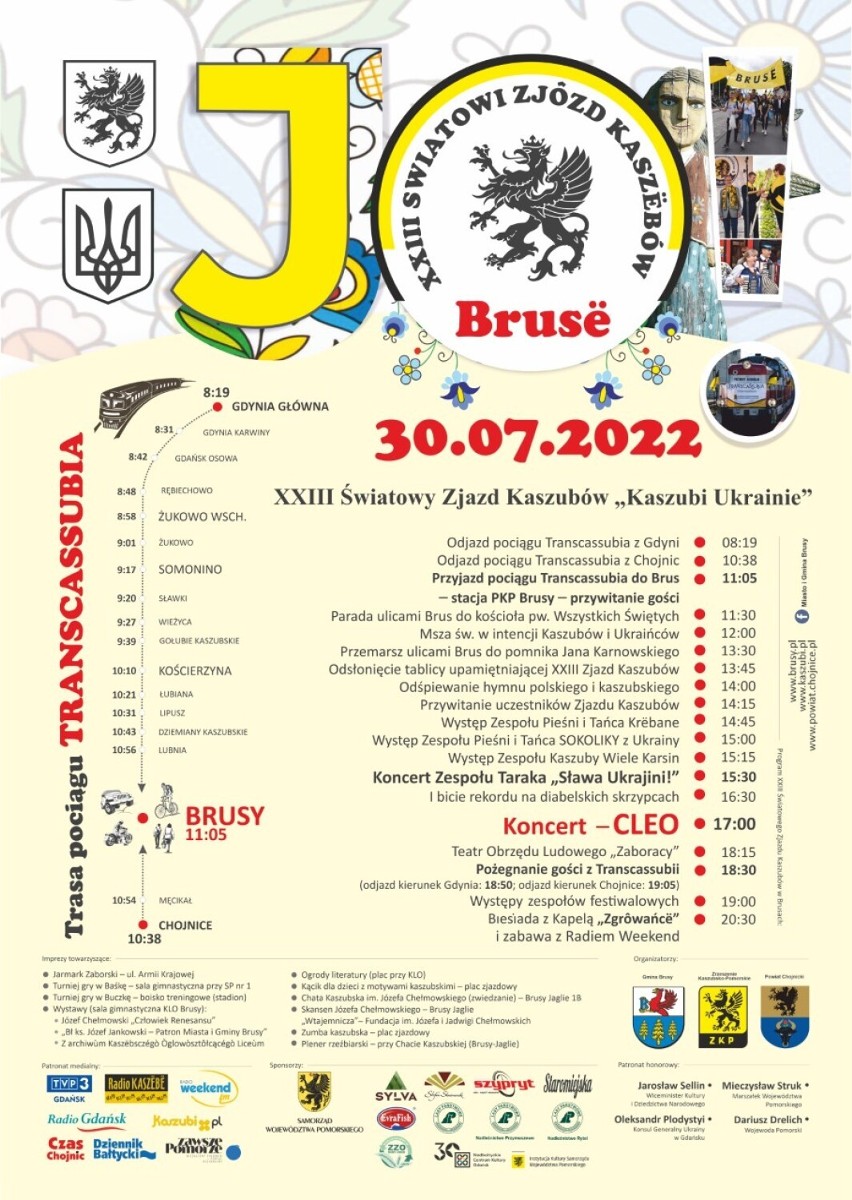 W sobotę Światowy Zjazd Kaszubów w Brusach! 30.07.2022 przyjedzie pociąg Transcassubia. Co jeszcze będzie się działo?