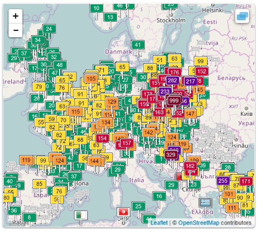 Powyżej mapa Europy - widzicie te "bordowe 999" - to Rybnik....