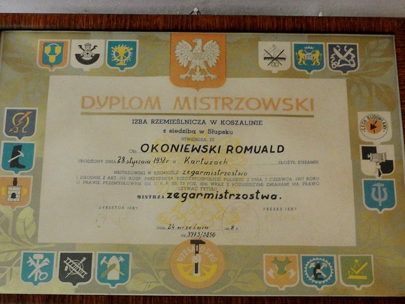 Dyplom mistrzowski Romualda Okoniewskiego