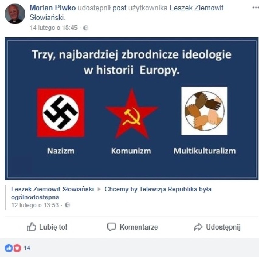 Na publicznym profilu ks. na FB nie brakuje kontrowersyjnych...