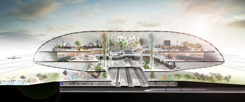 Centralny Port Komunikacyjny. Nowe pomysły na superlotnisko pod Warszawą. Bursztynowy dach i miasto pod kopułą