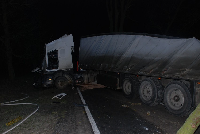 Wypadek w Gardei. Ciężarówka uderzyła w drzewo [ZDJĘCIA]