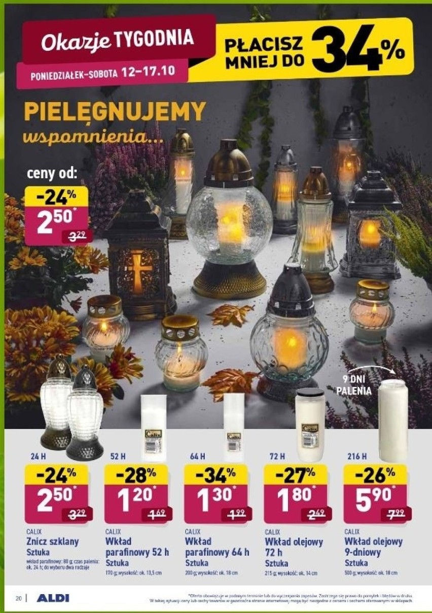 Znicze w ofercie Aldi też są. Ceny zaczynają się już od 2,50...